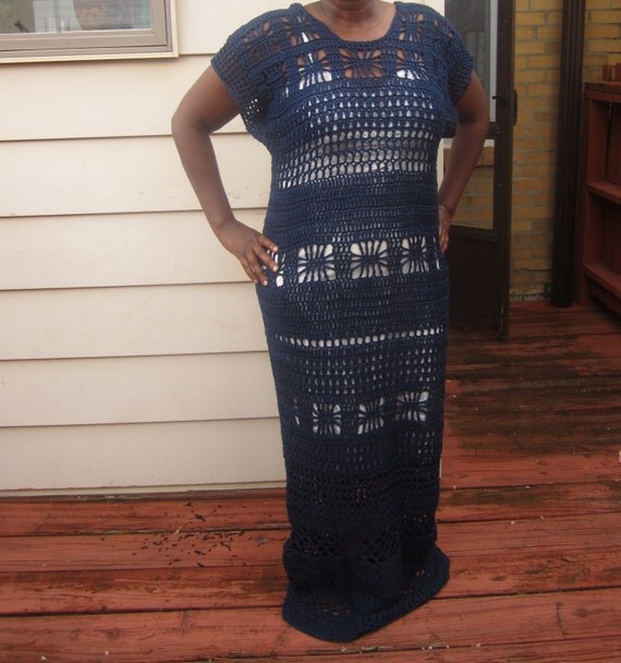 CROCHET MAXI DRESS navy blue crochet elegant by Elegantcrochets