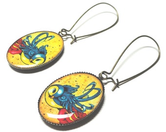 Rockabilly Earrings, Swallow Earrings, Tattoo Jewelry, Dangle Earrings, Handmade Jewelry, Gift for Her, Handmade Earrings, Swallow Bird