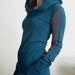 extra long sleeved hooded top Teal and Cement Grey color block