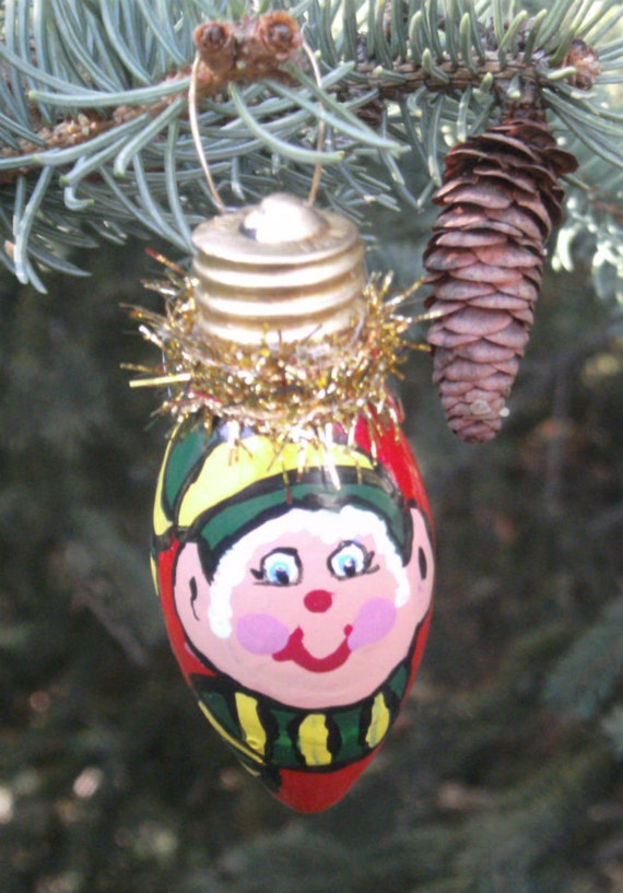 Elf Light Bulb Ornament Vintage Glass Tree Light Bulb Hand