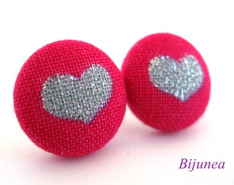 Glitter heart stud earrings- Heart earrings - Valentine heart earrings - Heart studs - Pink heart posts - Pink heart post earrings sf909