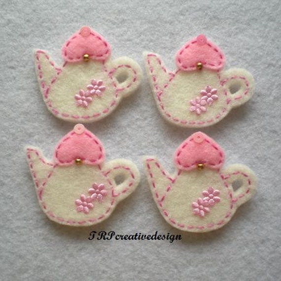 Teapot Felt Applique Vanilla with Light Pink Lid feltie