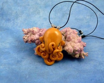 Brass Octopus Necklace, Handmade Polymer Clay Sea Life Jewelry