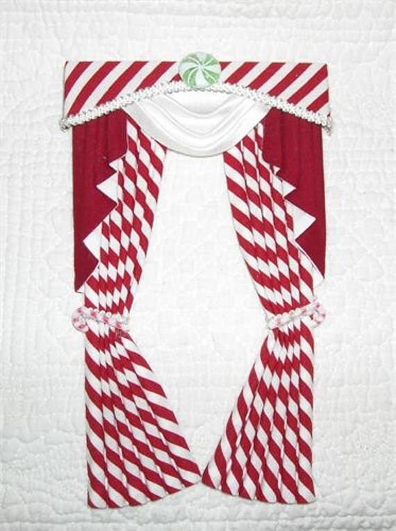 Items similar to Dollhouse Miniature Christmas Candy Cane Curtains 7009