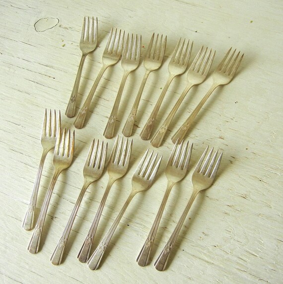 14 Vintage Silver Plate Salad Dessert Forks by PeppermintBark