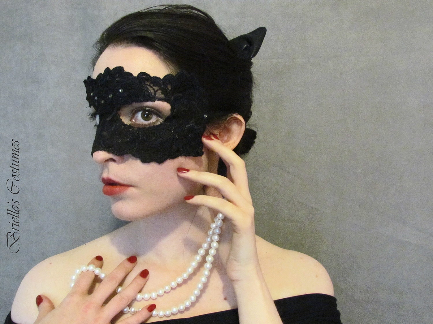 Catwoman Lace Mask and Leather Ears