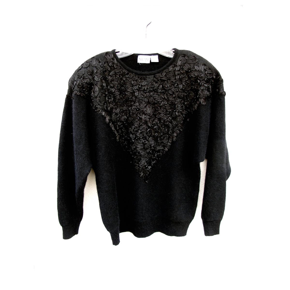 80s Vintage Lambswool Angora Sweater Long Black Sweater