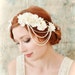 Ivory bridal headpiece, flapper flower crown, boho headdress, wedding hair accessory