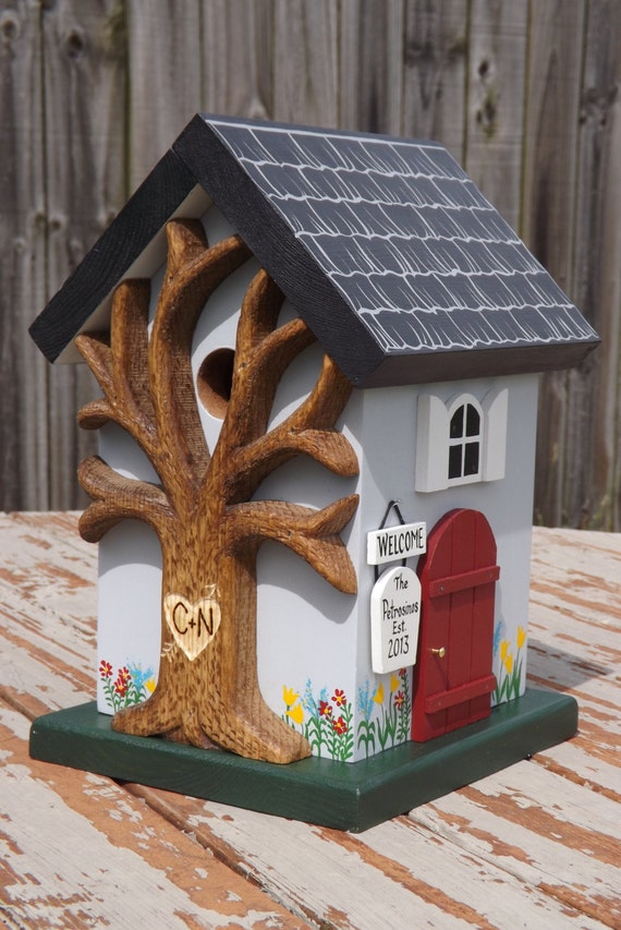 Birdhouse Cottage Personalized with Heart by mulberrylanefolkart