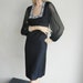 Vintage 60s 70s Mr. Blackwell Custom Design Black Shelf Bust Sheer Sleeves Cocktail Designer Dress
