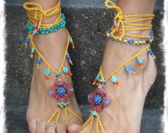 BAREFOOT SANDALS SUMMER crochet sandals beaded sandals by GPyoga