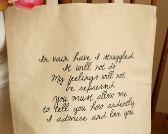 Mr Darcy Proposal, Pride and Prejudice Tote bag, Jane Austen tote bag, Pride and Prejudice, Mr. Darcy proposal