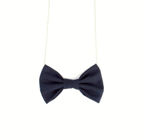 Navy Bow Tie Necklace - Dark Blue, Women Bowtie