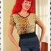 KILLER Early 1960's Leopard Print Stretch Flannel Pull Over Blouse with Ribbed Waistband - Rock n Roll - VLV - Rare - Plus Size L to XXXL