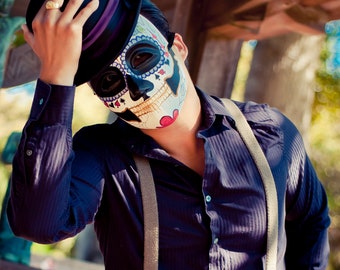 Poker Face Day of the Dead Mask - Mans Groom Skull Tattoo Flash skeleton Dia de los muertos Joker