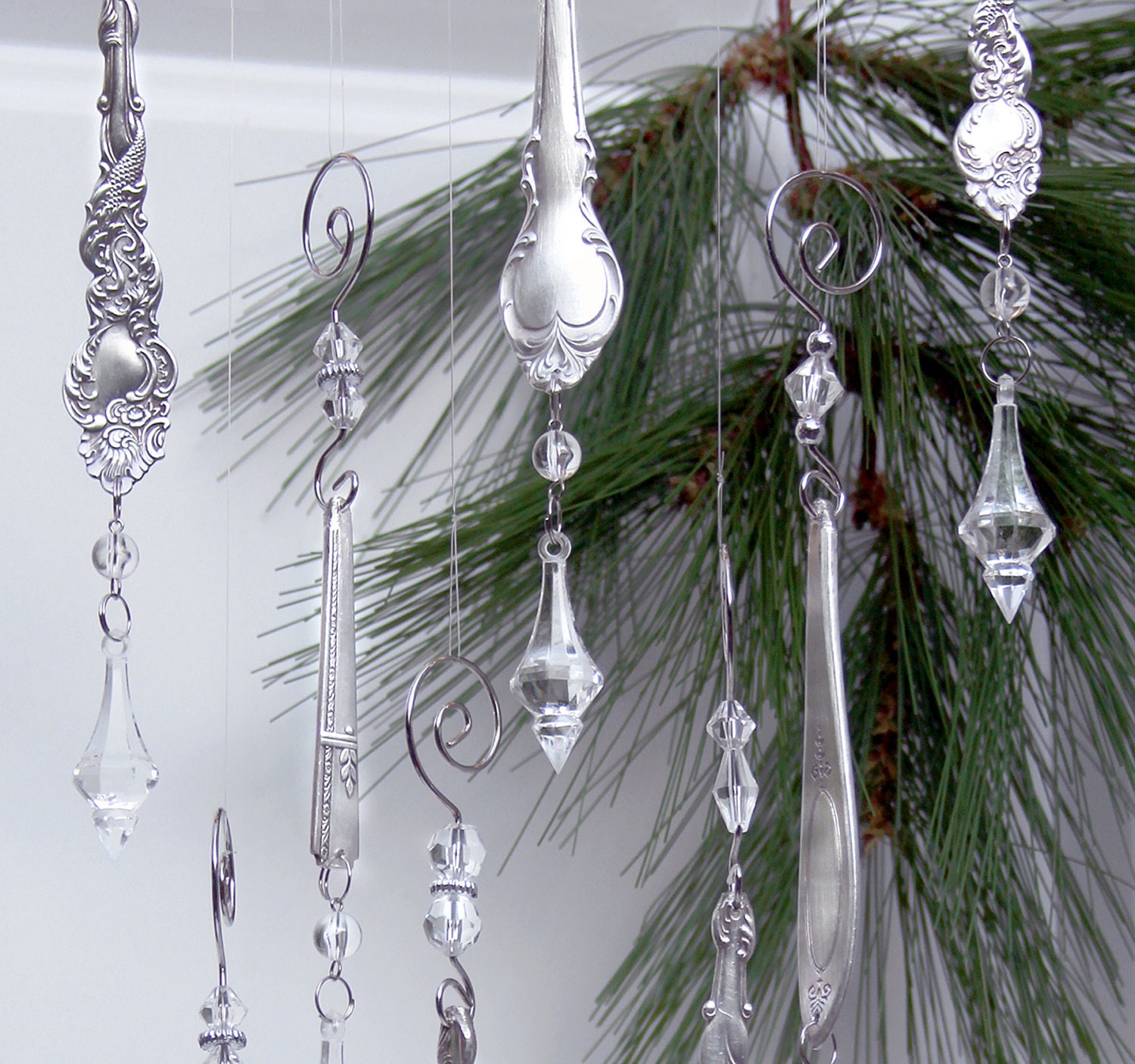 Vintage silver plate ornament pair Antique silver crystal