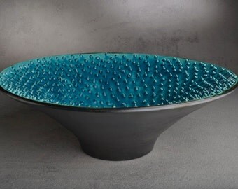 Spiky Bowl Ready To Ship Blue Venus Dangerously Spiky Wheel Thrown 13.5" Bowl by Symmetrical Pottery