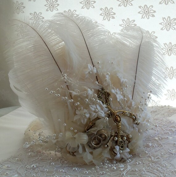 White Feather Headpiece Steampunk Vintage by HopscotchCouture