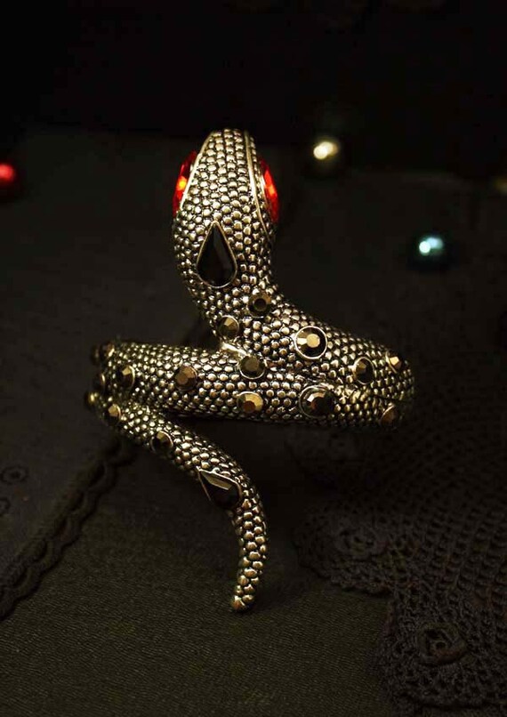 Vintage Coil Snake Bracelet Rhinestone Double Wrap Coiled