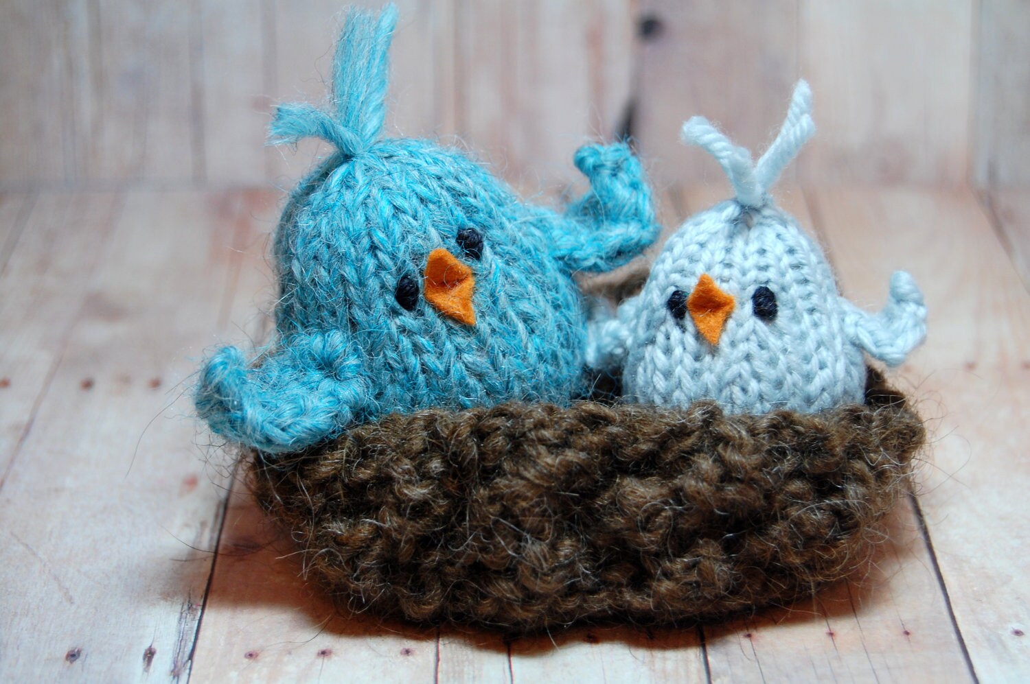 Knit Birds in Nest Waldorf Soft Toy Amigurumi Modern Woodland