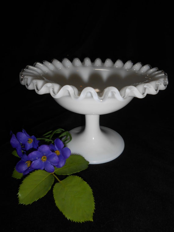 FENTON Silver Crest Candy DishRuffled edge Milk glass