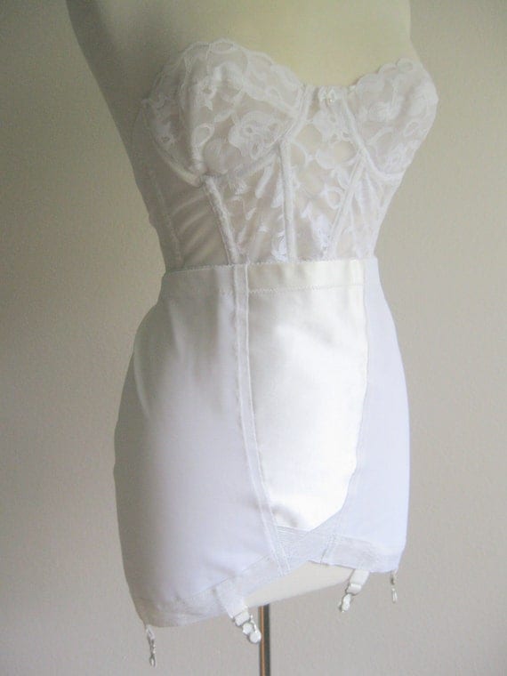 Vintage White Satin Girdle Garter Sz L/XL