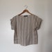 taupe gold tan beige vertical stripe box cropped length rolled sleeve XS S M dolman crop