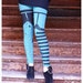 Black Striped Legging Polka Dot Legging - AQUA Legging - LARGE Legging Womens Tights