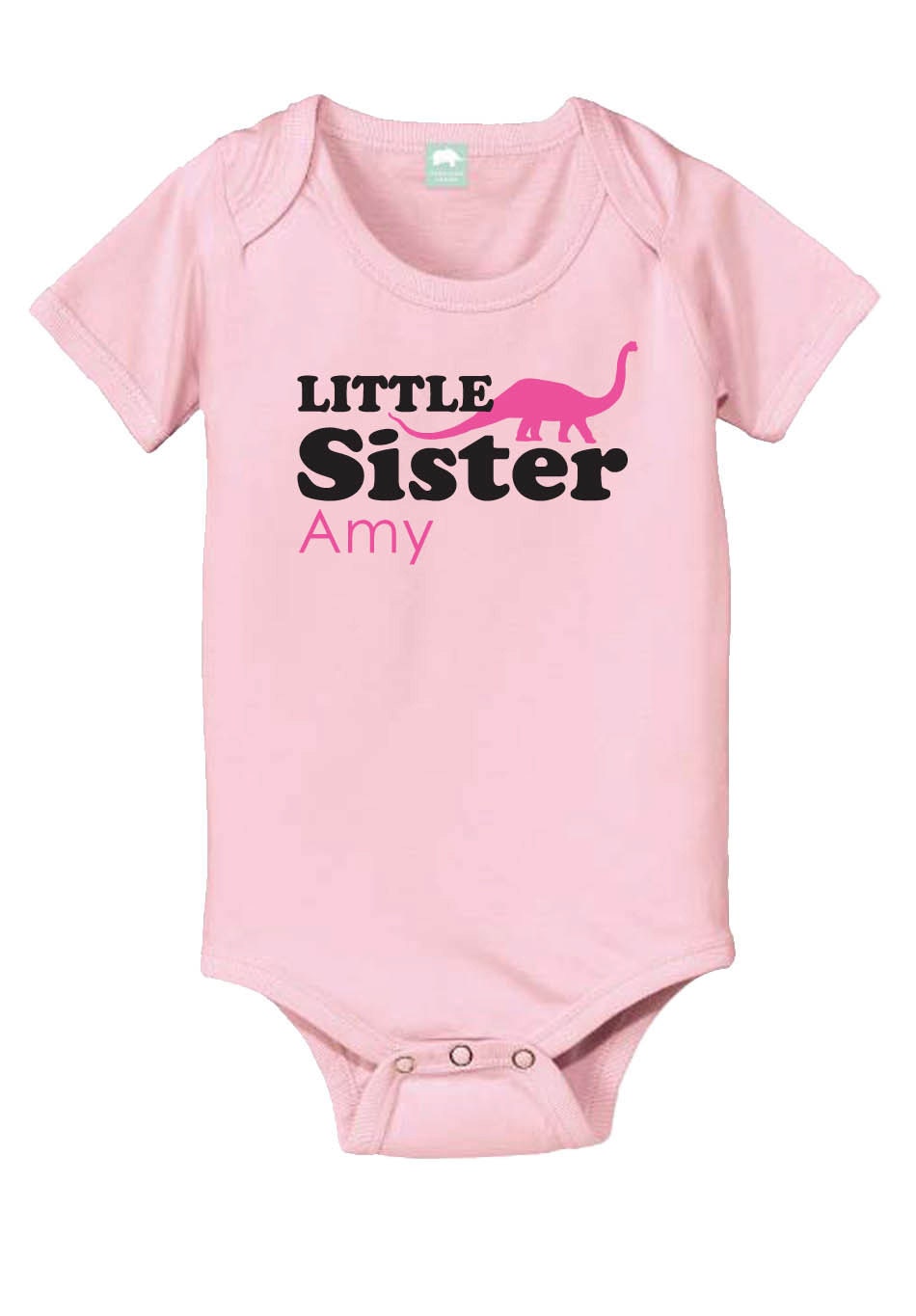 Personalized little sister dinosaur baby onesie by PricelessKids