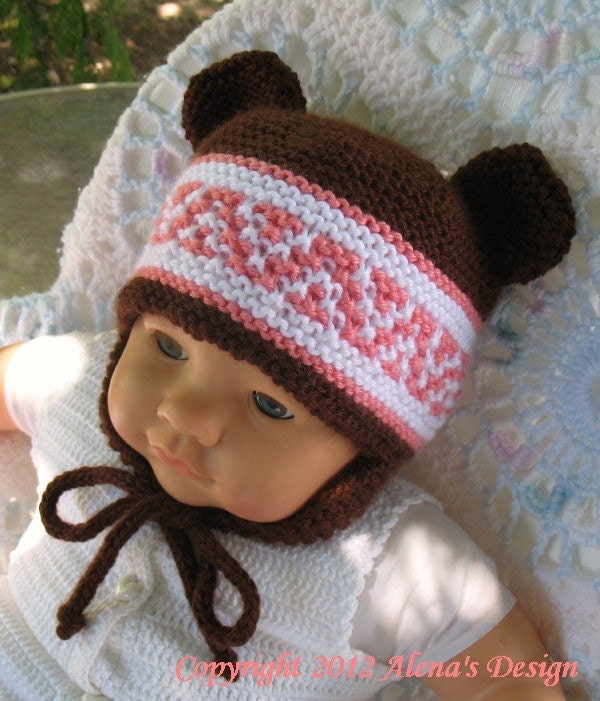 Knitting Pattern 018 Beanie & Ear Flap Hats with Bear Ears