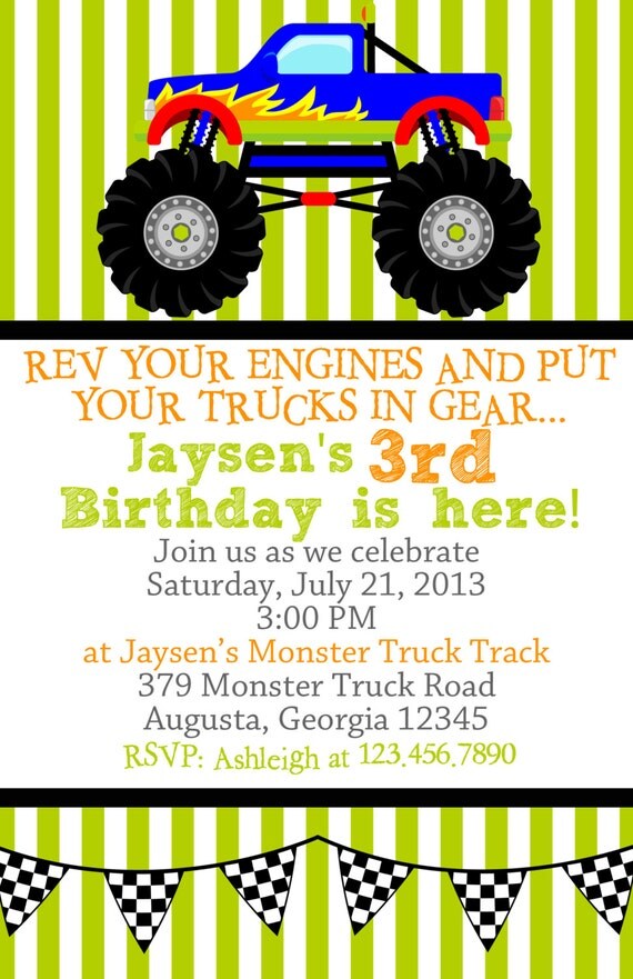 Monster Truck Invitations 2