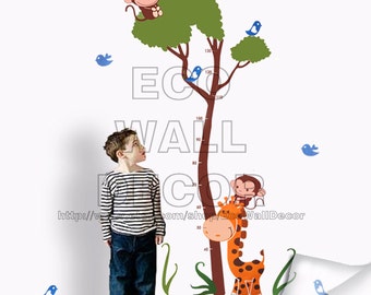 PEEL and STICK Removable Vinyl Wall Sticker Mural Decal Art - Monkeys Giraffe Height Measurement Decal