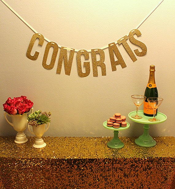 Items Similar To Gold Glitter Congrats Banner Garland On Etsy