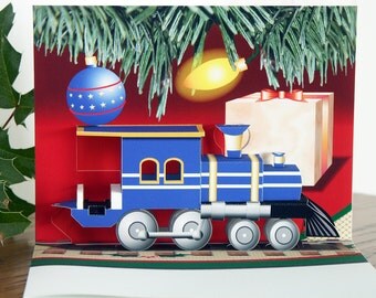 Pop up Christmas card 3D Blue Train Engine card