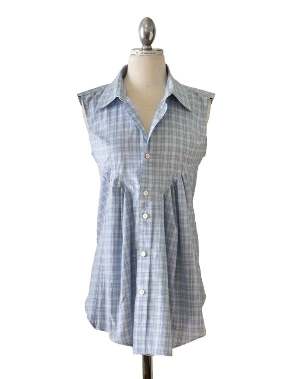 Items similar to Women�s Blue Plaid Blouse Refashioned