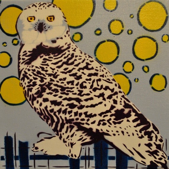  Snowy  Owl  spray paint stencil  painting