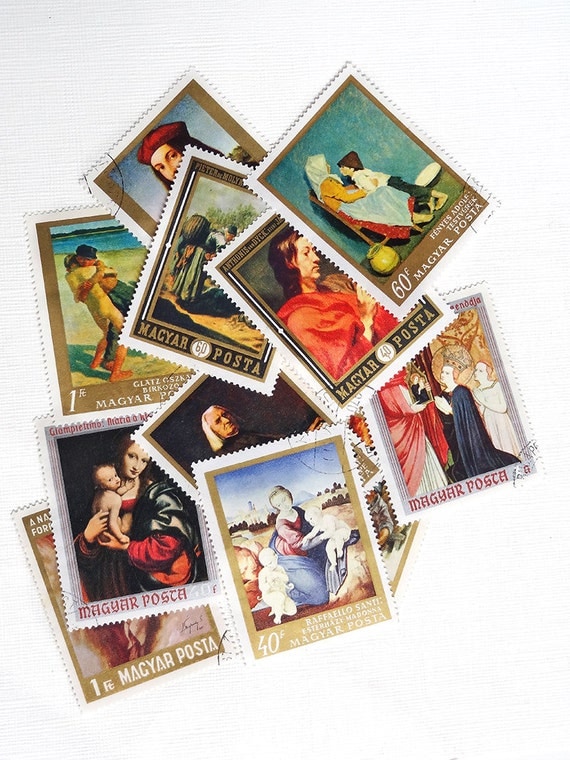 Hungarian Art Stamps Vintage 1960s Large Stamps Magyar Posta