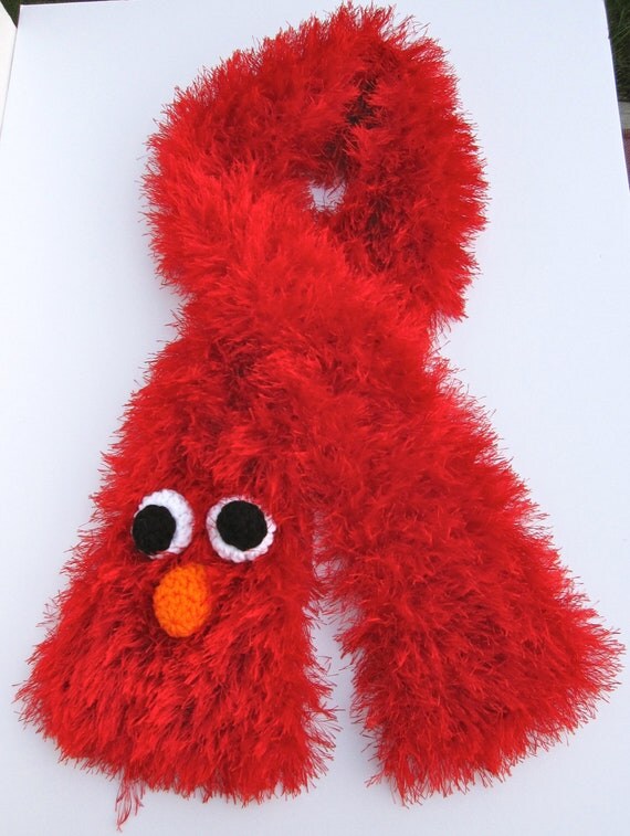 Items similar to Red fuzzy knitted Elmo Sesame Street inspired scarf ...