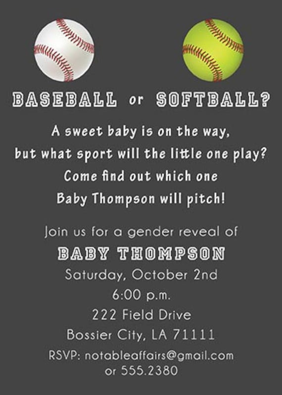 Baseball or Softball Baby Shower Gender Reveal by NotableAffairs