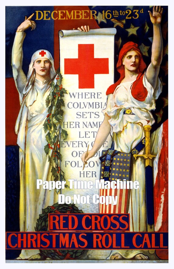 Red Cross Christmas Roll Call Nurses WWI Vintage Art Print