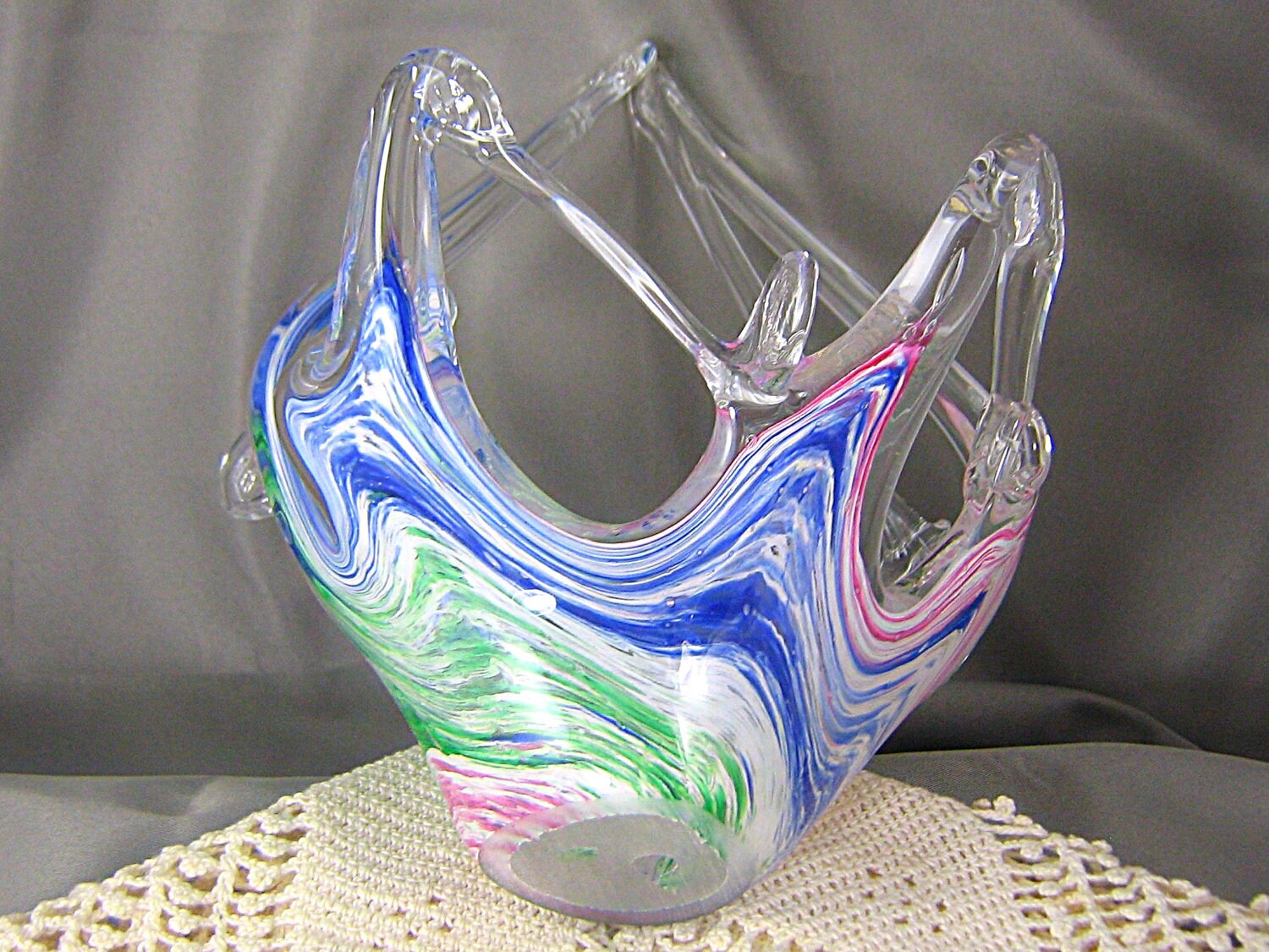 Murano Hand Blown Glass Basket