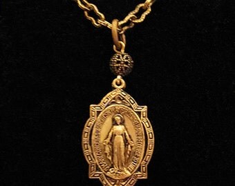 VIRGIN MARY NECKLACE Pendant / Immaculate Conception /Catholic Religious Themed Jewelry / Holy Medal / Miraculous Medal from Vintage Mold