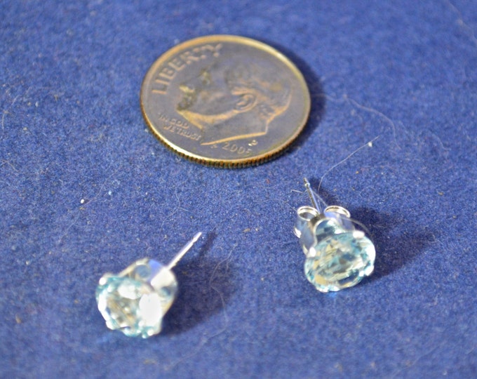 Topaz Studs, Sky Blue, 7mm Round Set in Sterling Silver E350