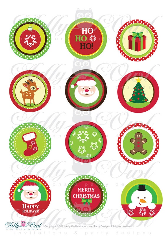 Items similar to Happy Holiday, Merry Christmas 2 inch Santa Printable ...