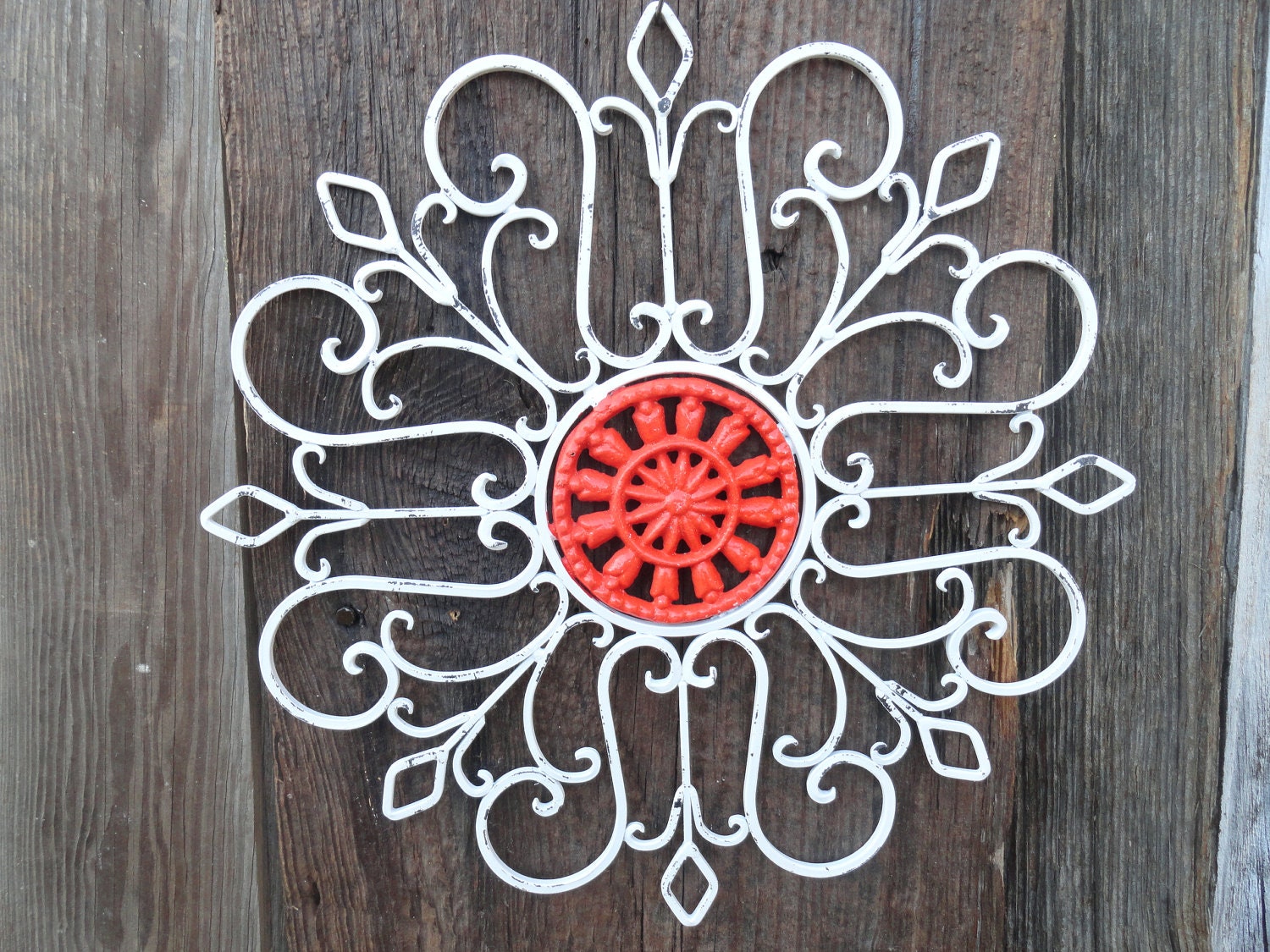 Wrought Iron/ Wall Decor/Metal Wall Art/White Wall by JUNKINTIME