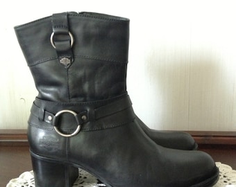 Harley Davidson Black Leather Ankle Boots-- Womens Size 6