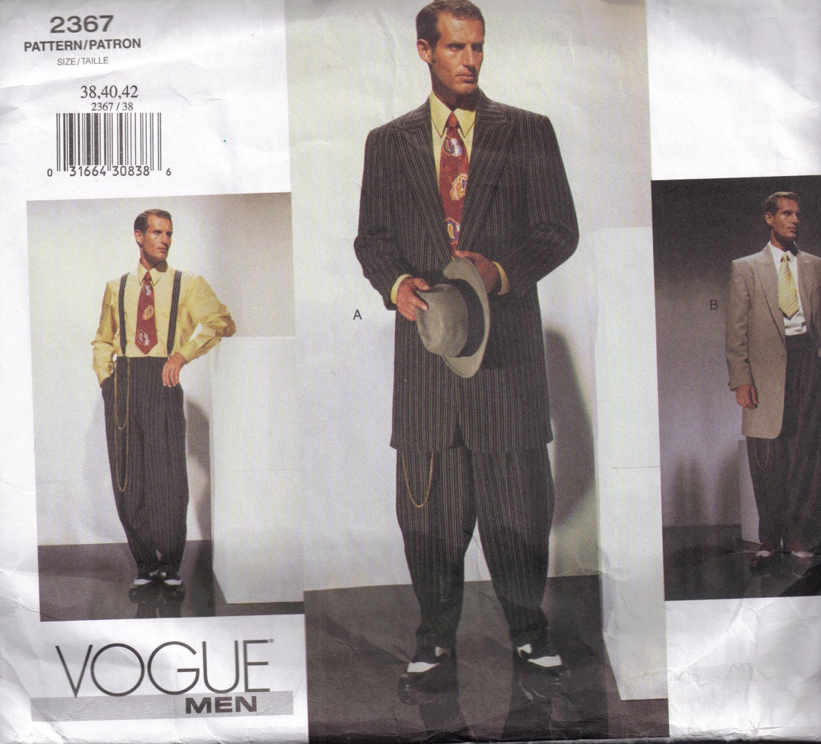 Vogue 2367 Mens Retro Zoot Suit Cinched Raised Waist Pants
