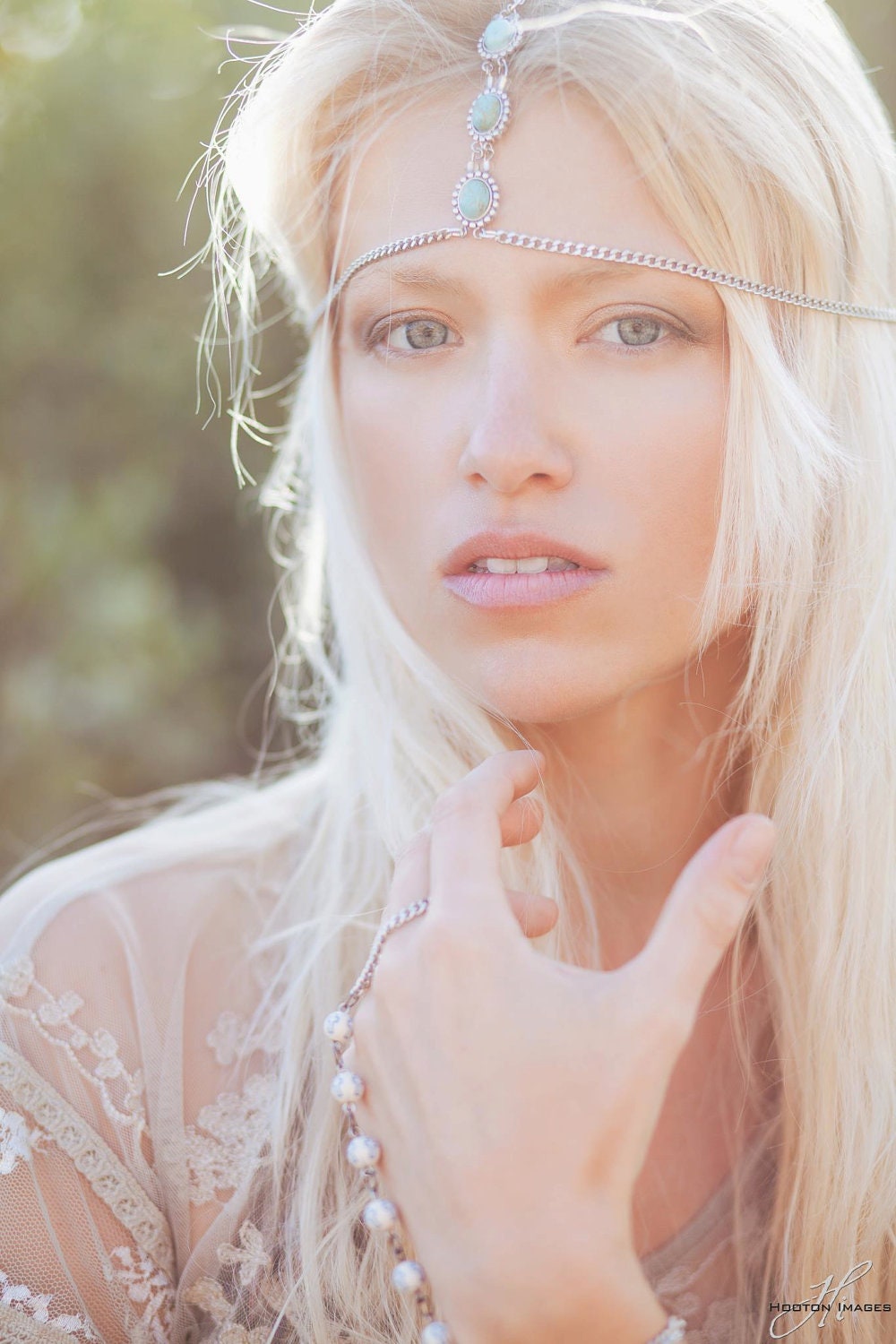 Turquoise Head Chain Boho Headchain Silver Headpiece