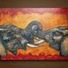 Painting of Elephant Sculptured Acrylic Painting of Baby Elephants Heavy Texture 24 x 36 by Britt Hallowell