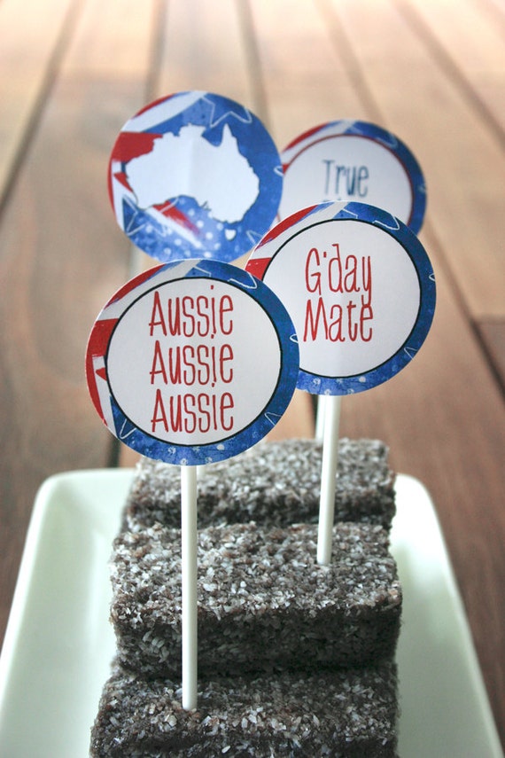 Australia Day Party Circles/Favor Tags - INSTANT DOWNLOAD - Printable Aussie, BBQ, Food, Cupcake Topper, Decorations by Sassaby Parties Il_570xn